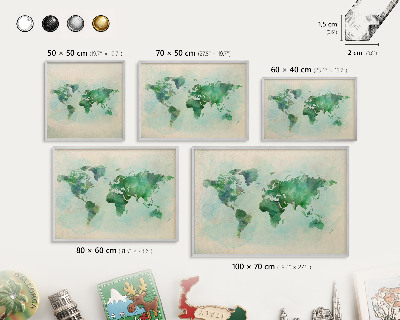 Lavagna per calamite con cornice d'argento Mappa del mondo