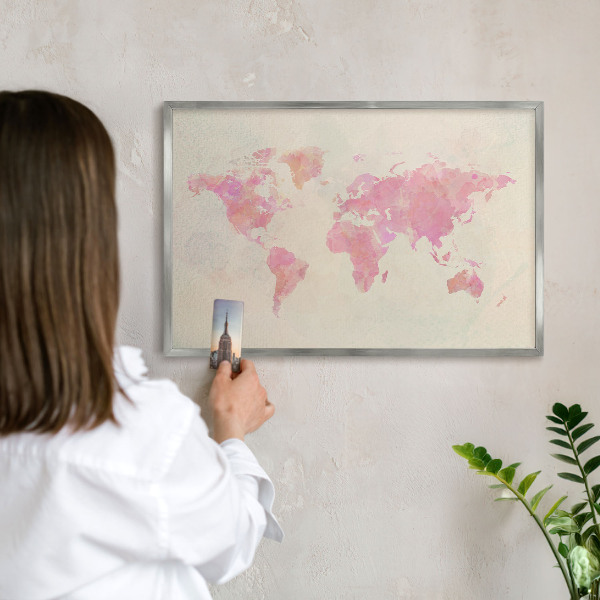 Lavagna magnetica decorativa da parete in colore argento Mappa del mondo