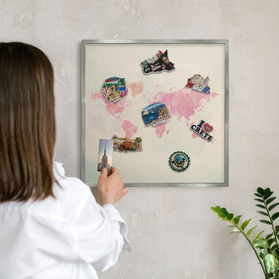 Lavagna magnetica decorativa da parete in colore argento Mappa del mondo