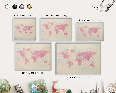 Lavagna magnetica decorativa da parete in colore argento Mappa del mondo