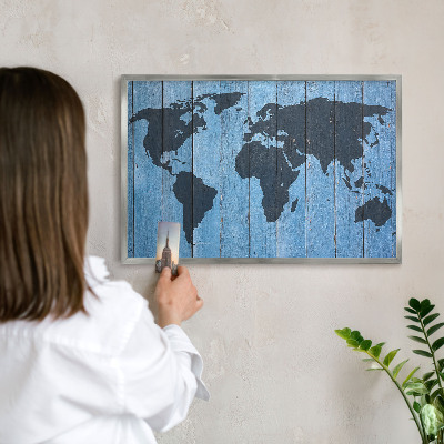Lavagna magnetica decorativa da parete in colore argento Mappa del mondo