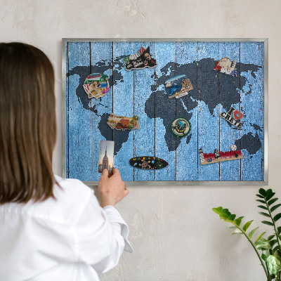 Lavagna magnetica decorativa da parete in colore argento Mappa del mondo