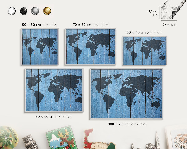 Lavagna magnetica decorativa da parete in colore argento Mappa del mondo