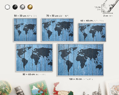 Lavagna magnetica decorativa da parete in colore argento Mappa del mondo