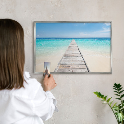 Lavagna magnetica decorativa da parete in colore argento Molo sull'oceano