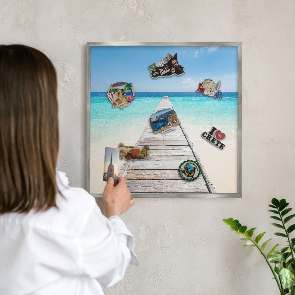 Lavagna magnetica decorativa da parete in colore argento Molo sull'oceano