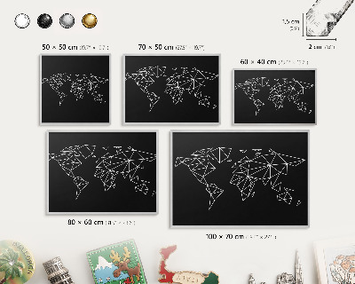 Lavagna magnetica decorativa da parete in colore argento Mappa del mondo