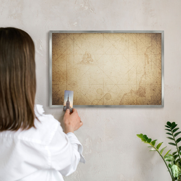 Lavagna magnetica decorativa da parete in colore argento Mappa antica
