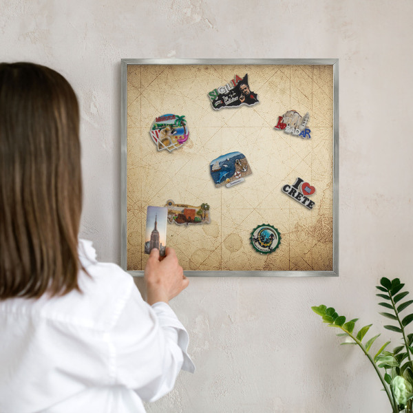 Lavagna magnetica decorativa da parete in colore argento Mappa antica