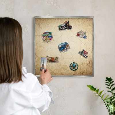 Lavagna magnetica decorativa da parete in colore argento Mappa antica