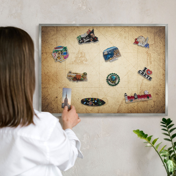 Lavagna magnetica decorativa da parete in colore argento Mappa antica