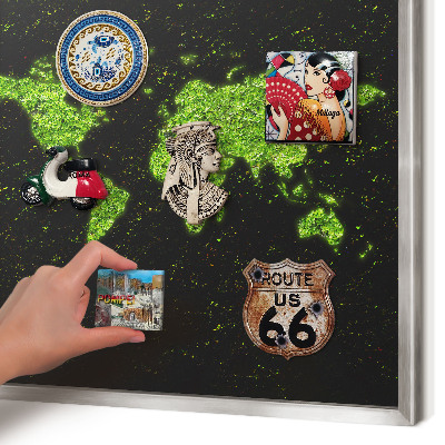 Lavagna magnetica decorativa da parete in colore argento Mappa verde