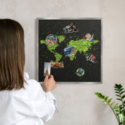 Lavagna magnetica decorativa da parete in colore argento Mappa verde