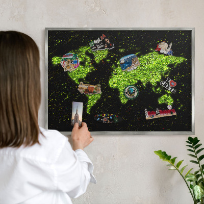 Lavagna magnetica decorativa da parete in colore argento Mappa verde