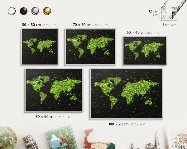Lavagna magnetica decorativa da parete in colore argento Mappa verde