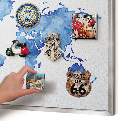Lavagna magnetica decorativa da parete in colore argento Mappa ad acquerello