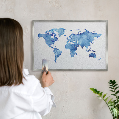 Lavagna magnetica decorativa da parete in colore argento Mappa ad acquerello