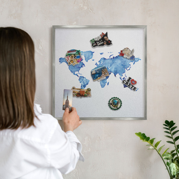 Lavagna magnetica decorativa da parete in colore argento Mappa ad acquerello