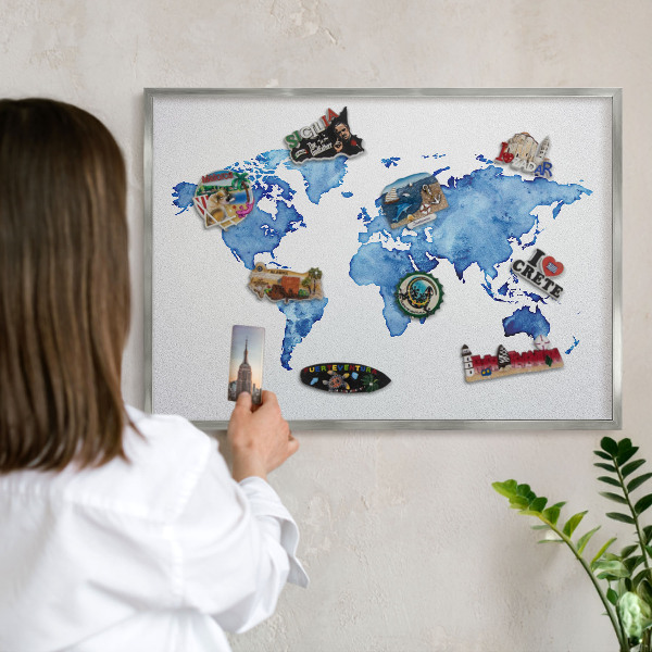 Lavagna magnetica decorativa da parete in colore argento Mappa ad acquerello