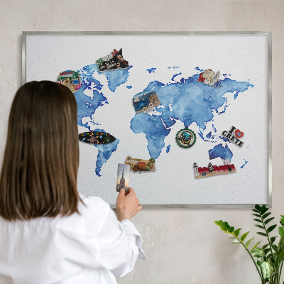 Lavagna magnetica decorativa da parete in colore argento Mappa ad acquerello