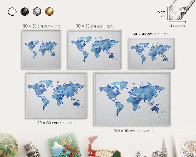 Lavagna magnetica decorativa da parete in colore argento Mappa ad acquerello