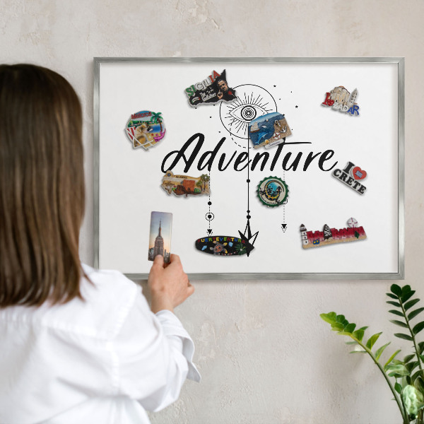 Lavagna magnetica decorativa da parete in colore argento Tema avventura