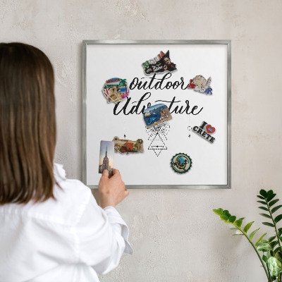 Lavagna magnetica decorativa da parete in colore argento Avventura all'aria aperta
