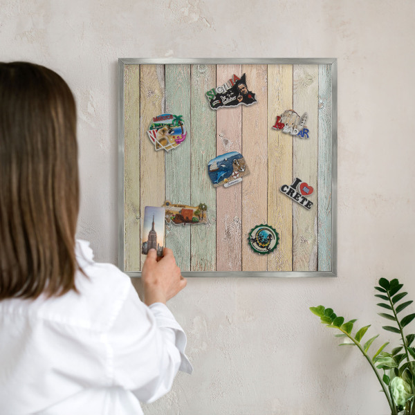 Lavagna magnetica decorativa da parete in colore argento Tavole rustiche