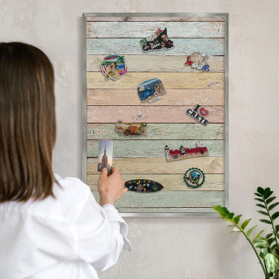 Lavagna magnetica decorativa da parete in colore argento Tavole rustiche