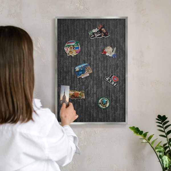 Lavagna magnetica decorativa da parete in colore argento Muro di mattoni