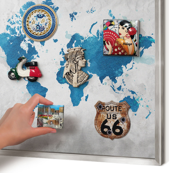 Lavagna magnetica decorativa da parete in colore argento Mappa ad acquerello