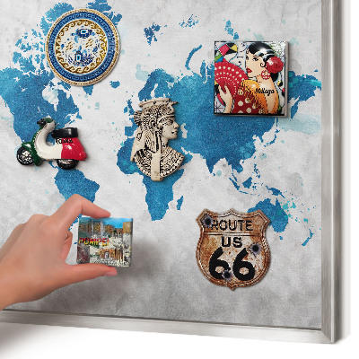 Lavagna magnetica decorativa da parete in colore argento Mappa ad acquerello