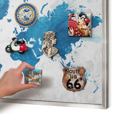 Lavagna magnetica decorativa da parete in colore argento Mappa ad acquerello
