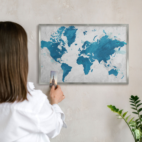 Lavagna magnetica decorativa da parete in colore argento Mappa ad acquerello