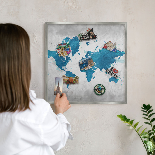 Lavagna magnetica decorativa da parete in colore argento Mappa ad acquerello