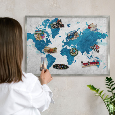 Lavagna magnetica decorativa da parete in colore argento Mappa ad acquerello