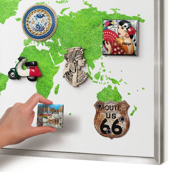 Lavagna magnetica decorativa da parete in colore argento Mappa verde