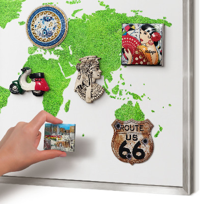 Lavagna magnetica decorativa da parete in colore argento Mappa verde