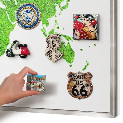 Lavagna magnetica decorativa da parete in colore argento Mappa verde