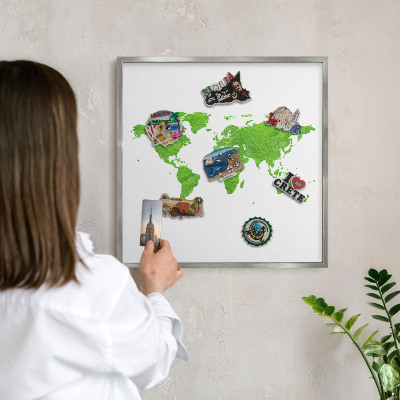 Lavagna magnetica decorativa da parete in colore argento Mappa verde