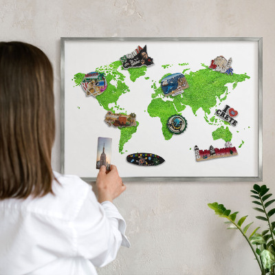 Lavagna magnetica decorativa da parete in colore argento Mappa verde
