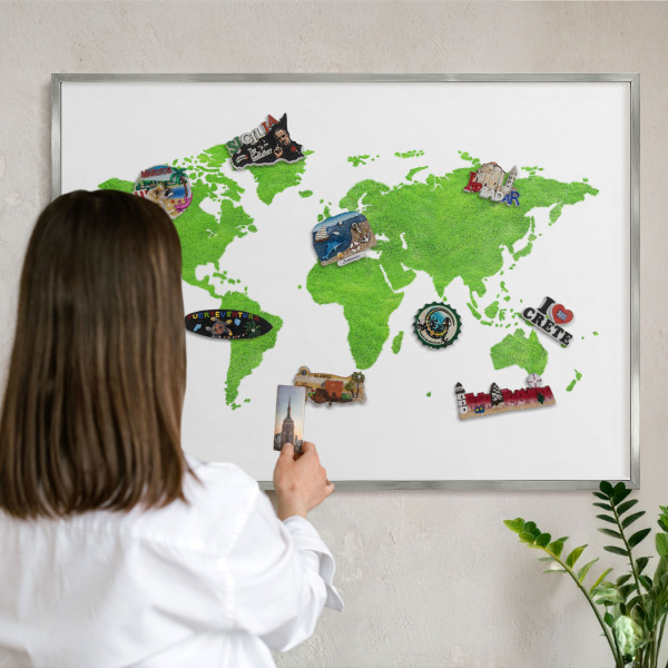 Lavagna magnetica decorativa da parete in colore argento Mappa verde
