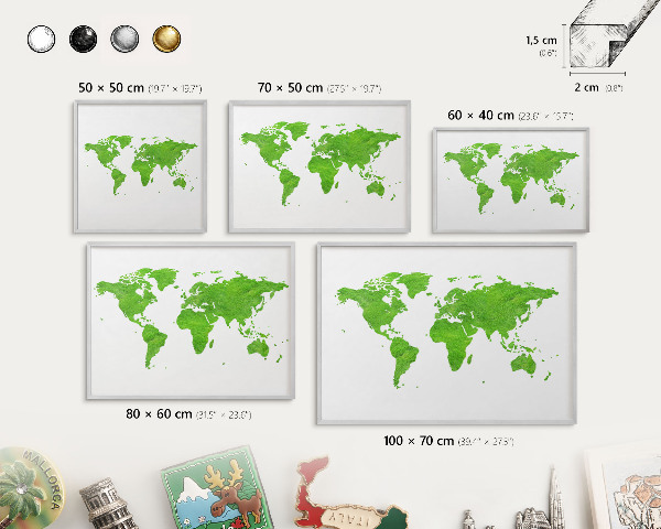 Lavagna magnetica decorativa da parete in colore argento Mappa verde
