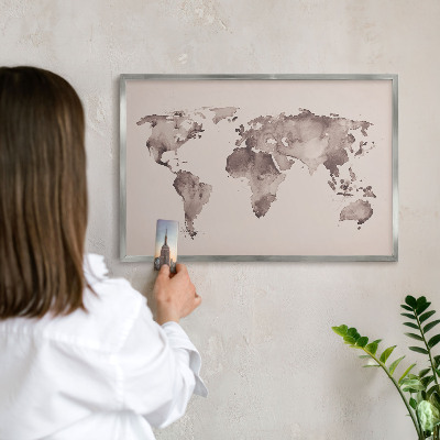 Lavagna per calamite con cornice d'argento Mappa del mondo