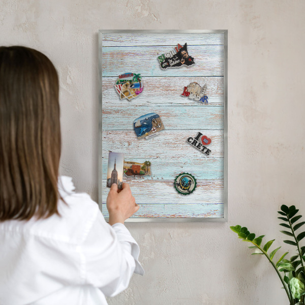 Lavagna magnetica decorativa da parete in colore argento Tavole rustiche