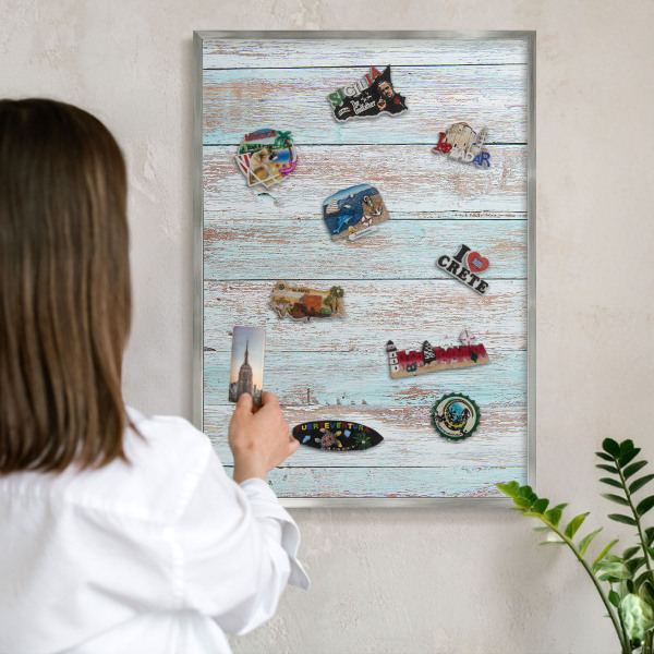 Lavagna magnetica decorativa da parete in colore argento Tavole rustiche