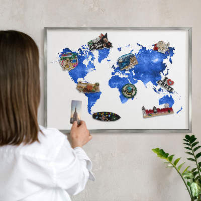 Lavagna per calamite con cornice d'argento Mappa del mondo