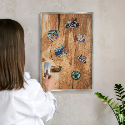 Lavagna magnetica decorativa da parete in colore argento Legno naturale