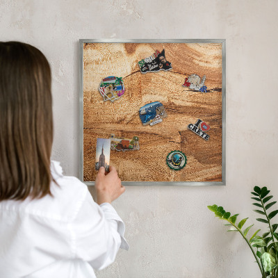 Lavagna magnetica decorativa da parete in colore argento Legno naturale