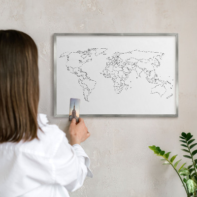 Lavagna magnetica decorativa da parete in colore argento Mappa di contorno